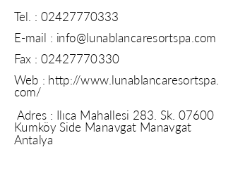 Luna Blanca Resort & Spa iletiim bilgileri